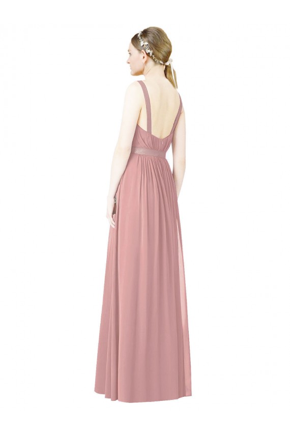 Achat Rose poussiéreux Trapèze Col Haut Mousseline Longue Robes demoiselle d'honneur