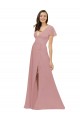 Achat Rose poussiéreux Trapèze Col V Mousseline Longue Robes demoiselle d'honneur