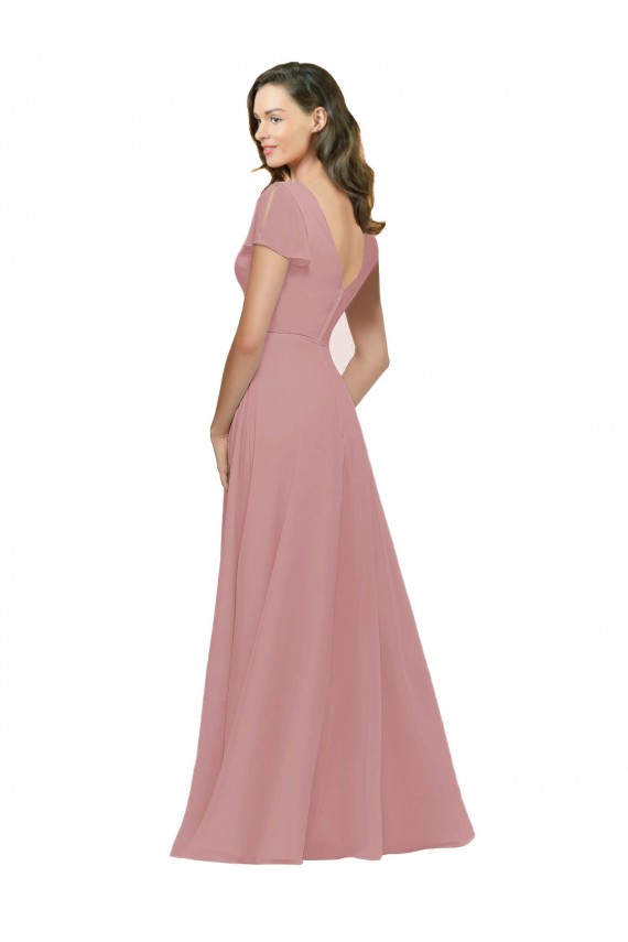 Achat Rose poussiéreux Trapèze Col V Mousseline Longue Robes demoiselle d'honneur