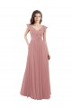 Achat Rose poussiéreux Trapèze Col V Mousseline Longue Robes demoiselle d'honneur