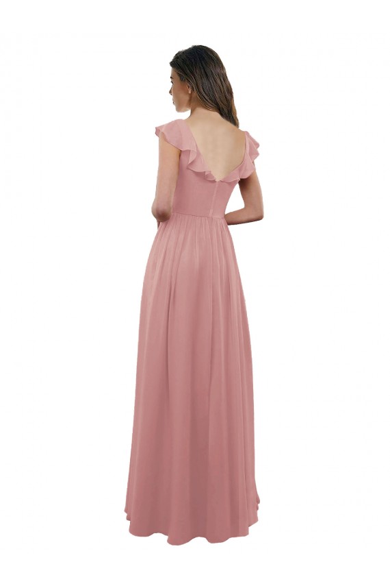 Achat Rose poussiéreux Trapèze Col V Mousseline Longue Robes demoiselle d'honneur