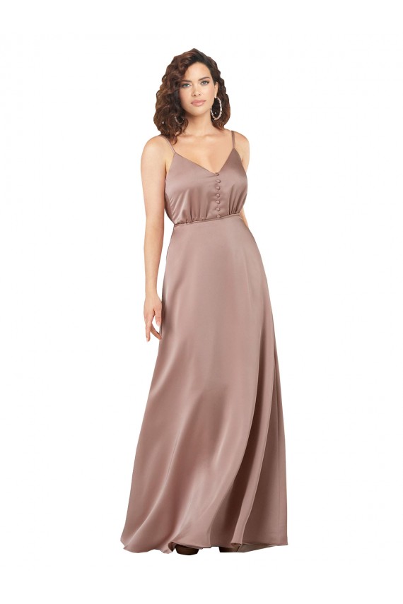 Achat Rose poussiéreux Trapèze Col V Satiné Soyeux Longue Formelles Robes demoiselle d'honneur / Robes de soirée