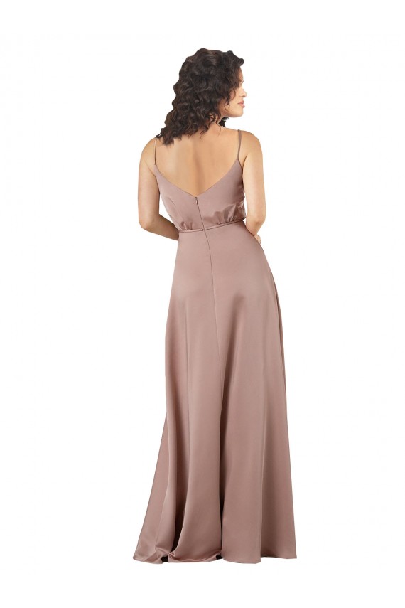 Achat Rose poussiéreux Trapèze Col V Satiné Soyeux Longue Formelles Robes demoiselle d'honneur / Robes de soirée