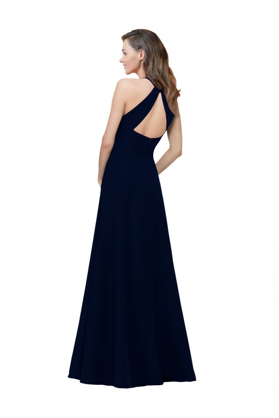 Achat Rose poussiéreux Trapèze Col bijou Col Haut Crêpe Stretch Longue Robes demoiselle d'honneur / Robes de bal