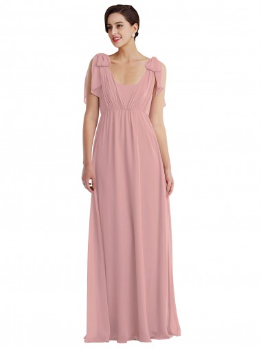 Achat Rose poussiéreux Trapèze Licou Mousseline Longue Robes demoiselle d'honneur