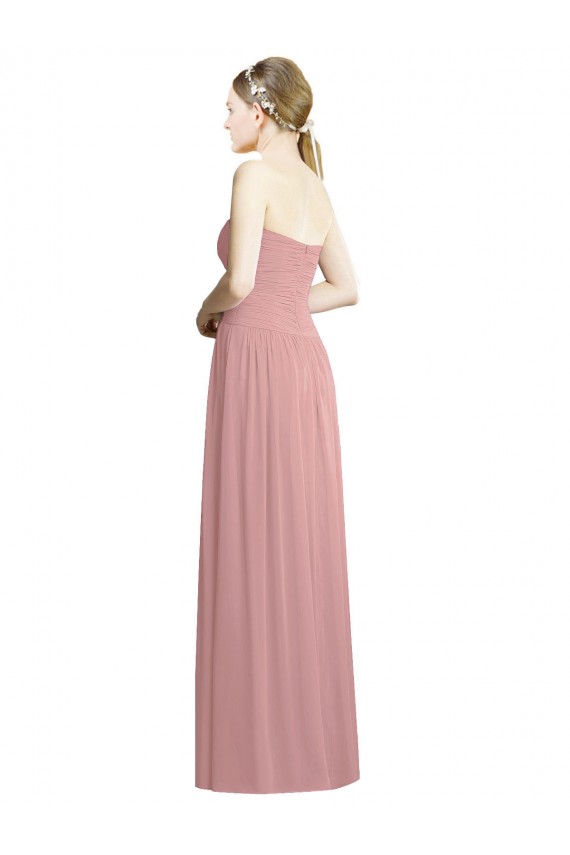 Achat Rose poussiéreux Trapèze Sans bretelle Mousseline Longue Formelles Robes demoiselle d'honneur / Robes de soirée