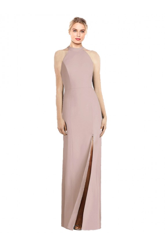 Achat Rose poussiéreux Trompette Licou Crêpe Stretch Longue Robes demoiselle d'honneur