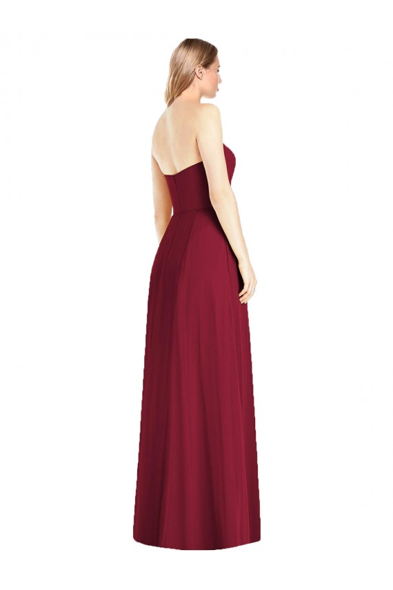 Achat Rose vif Trompette Col V Sans bretelle Mousseline Longue Robes demoiselle d'honneur