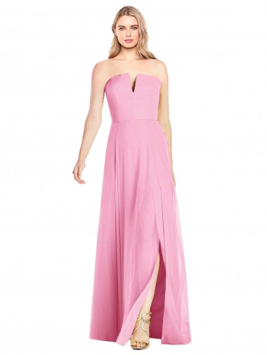 Achat Rose vif Trompette Col V Sans bretelle Mousseline Longue Robes demoiselle d'honneur