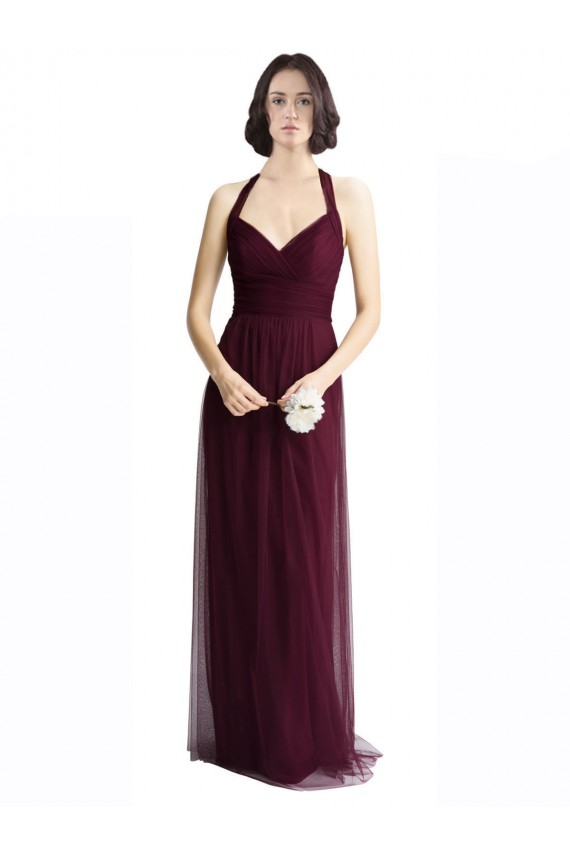 Achat Rouge 74 Trapèze Licou Col V Tulle Longue Robes demoiselle d'honneur