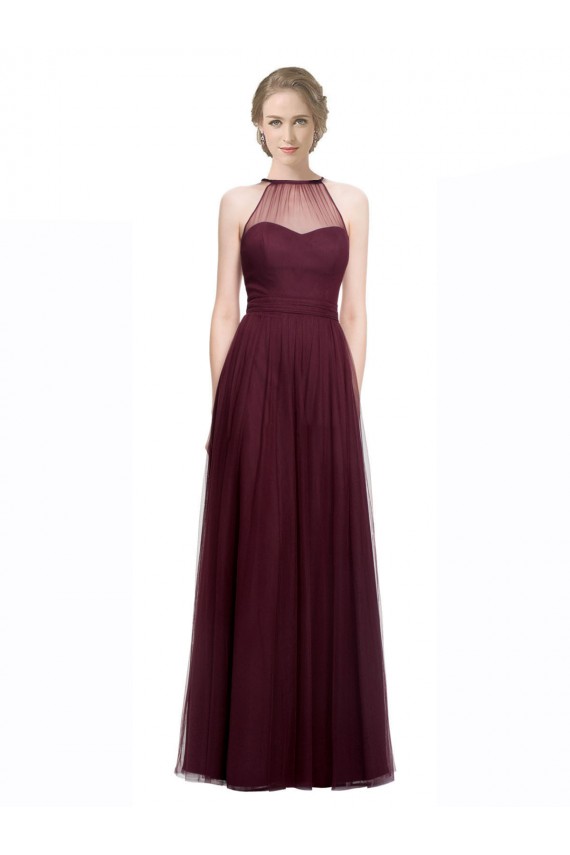 Achat Rouge 74 Trapèze Licou Illusion Tulle Longue Robes demoiselle d'honneur