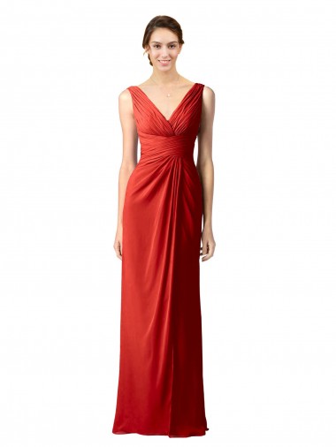 Achat Rouge Fourreau Col V Mousseline Longue Robes demoiselle d'honneur