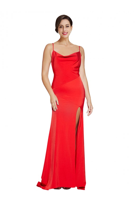 Achat Rouge Fourreau Sans bretelle Satiné Stretch Longue Formelles Robes demoiselle d'honneur / Robes de soirée / Robes de bal