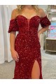 Achat Rouge Fourreau Épaule Dénudée Traîne moyenne Paillettes Velours Longue Robes de bal