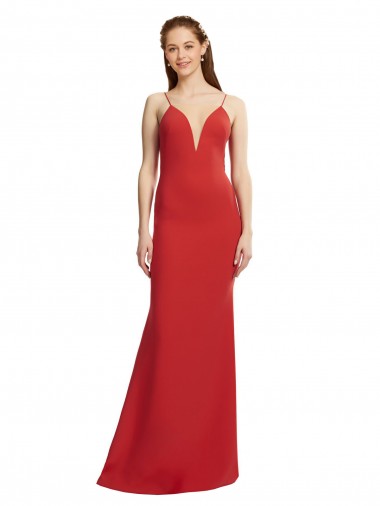 Achat Rouge Sirène Bretelles spaghetti Col V Crêpe Stretch Longue Formelles Robes demoiselle d'honneur / Robes de soirée / Robes de bal
