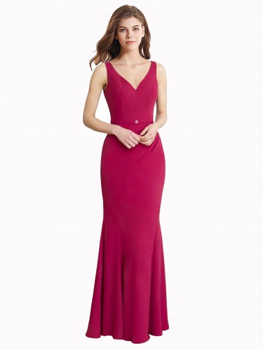 Achat Rouge Sirène Col V Mousseline Longue Robes demoiselle d'honneur / Robes de bal