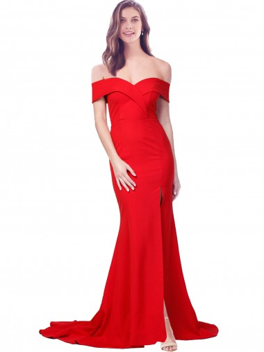 Achat Rouge Sirène Crêpe Stretch Longue Formelles Robes demoiselle d'honneur / Robes de soirée / Robes de bal