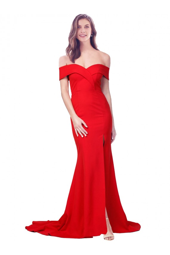 Achat Rouge Sirène Crêpe Stretch Longue Formelles Robes demoiselle d'honneur / Robes de soirée / Robes de bal