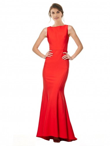Achat Rouge Sirène Licou Col Haut Crêpe Stretch Longue Formelles Robes demoiselle d'honneur / Robes de soirée / Robes de bal
