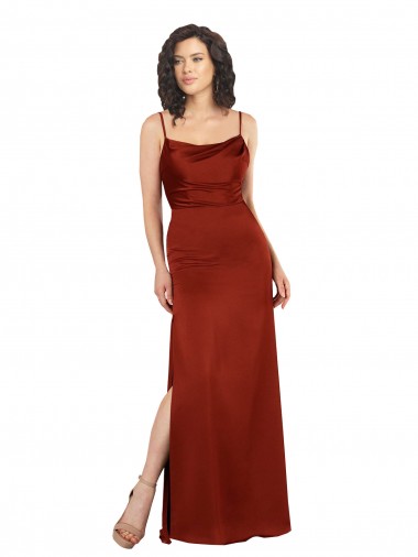 Achat Rouge Trapèze Bretelles spaghetti Col Carré Satiné Soyeux Longue Formelles Robes demoiselle d'honneur / Robes de soirée / Robes de bal