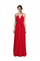 Achat Rouge Trapèze Bretelles spaghetti Col V Mousseline Longue Robes demoiselle d'honneur