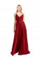 Achat Rouge Trapèze Bretelles spaghetti Col V Mousseline Longue Robes demoiselle d'honneur