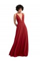 Achat Rouge Trapèze Col V Mousseline Longue Robes demoiselle d'honneur