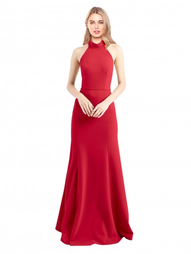 Achat Rouge Trapèze Licou Col Haut Crêpe Stretch Longue Formelles Robes demoiselle d'honneur / Robes de soirée / Robes de bal
