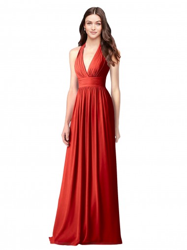 Achat Rouge Trapèze Licou Col V Mousseline Longue Robes demoiselle d'honneur