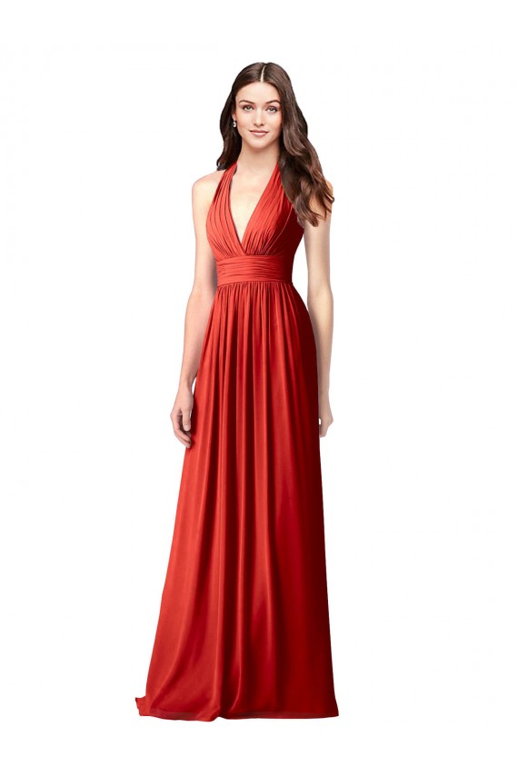 Achat Rouge Trapèze Licou Col V Mousseline Longue Robes demoiselle d'honneur