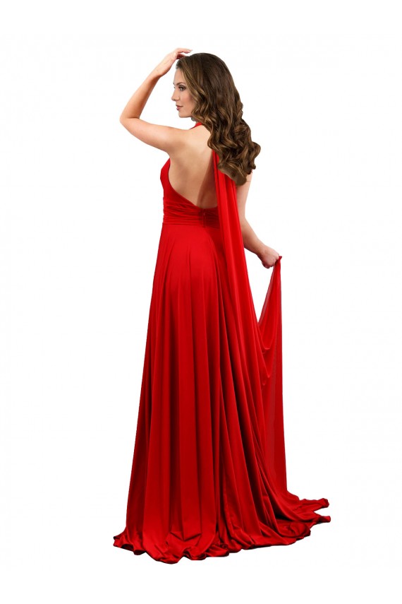 Achat Rouge Trapèze Licou Spandex Longue Formelles Robes demoiselle d'honneur / Robes de soirée / Robes de bal