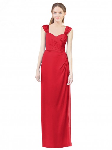 Achat Rouge Trapèze Mousseline Longue Robes demoiselle d'honneur