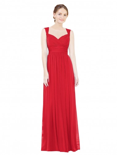 Achat Rouge Trapèze Mousseline Longue Robes demoiselle d'honneur