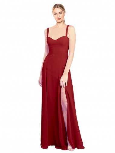 Achat Rouge Trapèze Mousseline Longue Robes demoiselle d'honneur