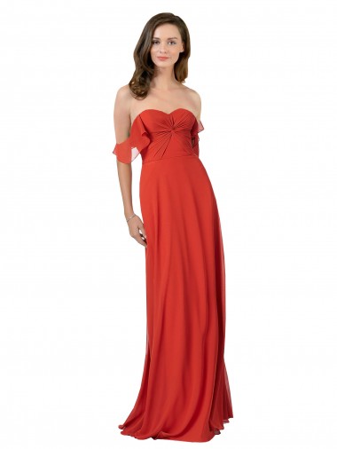 Achat Rouge Trapèze Sans bretelle Mousseline Longue Robes demoiselle d'honneur