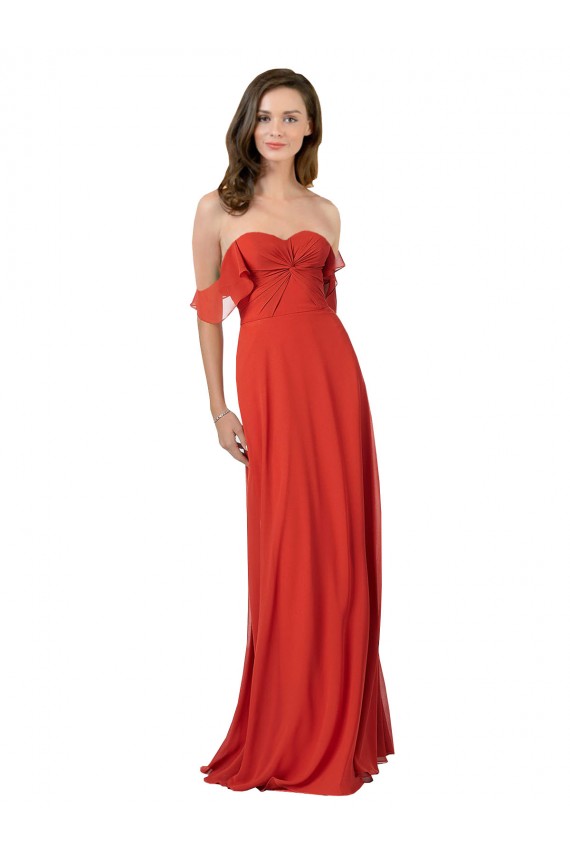 Achat Rouge Trapèze Sans bretelle Mousseline Longue Robes demoiselle d'honneur