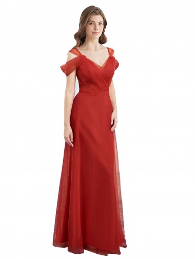 Achat Rouge Trapèze Tulle Longue Robes demoiselle d'honneur