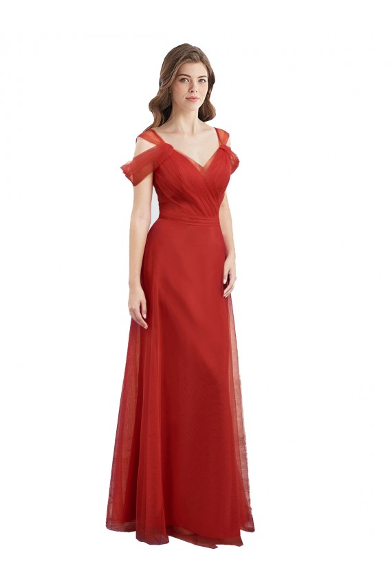 Achat Rouge Trapèze Tulle Longue Robes demoiselle d'honneur