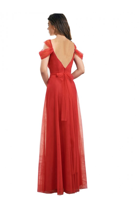 Achat Rouge Trapèze Tulle Longue Robes demoiselle d'honneur