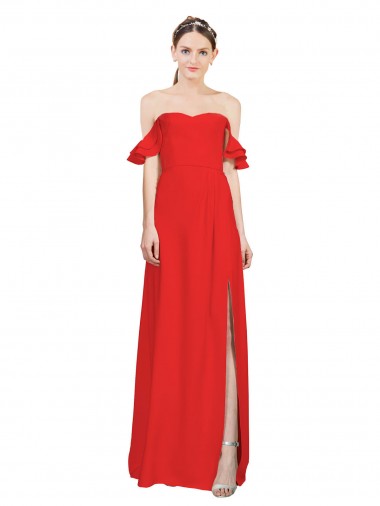 Achat Rouge Trapèze Épaule Dénudée Crêpe Stretch Longue Formelles Robes demoiselle d'honneur / Robes de soirée / Robes de bal