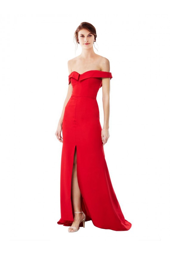 Achat Rouge Trapèze Épaule Dénudée Crêpe Stretch Longue Formelles Robes demoiselle d'honneur / Robes de soirée / Robes de bal