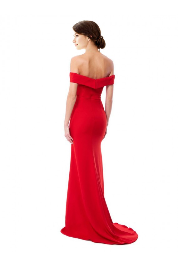 Achat Rouge Trapèze Épaule Dénudée Crêpe Stretch Longue Formelles Robes demoiselle d'honneur / Robes de soirée / Robes de bal