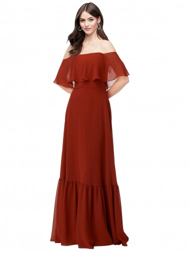 Achat Rouge Trapèze Épaule Dénudée Mousseline Longue Robes demoiselle d'honneur