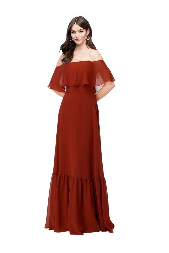 Achat Rouge Trapèze Épaule Dénudée Mousseline Longue Robes demoiselle d'honneur