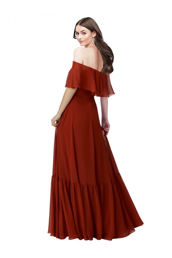 Achat Rouge Trapèze Épaule Dénudée Mousseline Longue Robes demoiselle d'honneur