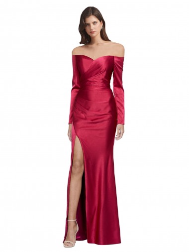 Achat Rouge foncé Fourreau Satiné Stretch Longue Formelles Robes demoiselle d'honneur / Robes de soirée / Robes de bal