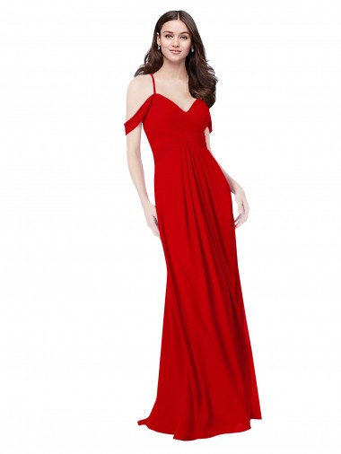 Achat Rouge foncé Trapèze Col V Mousseline Longue Robes demoiselle d'honneur