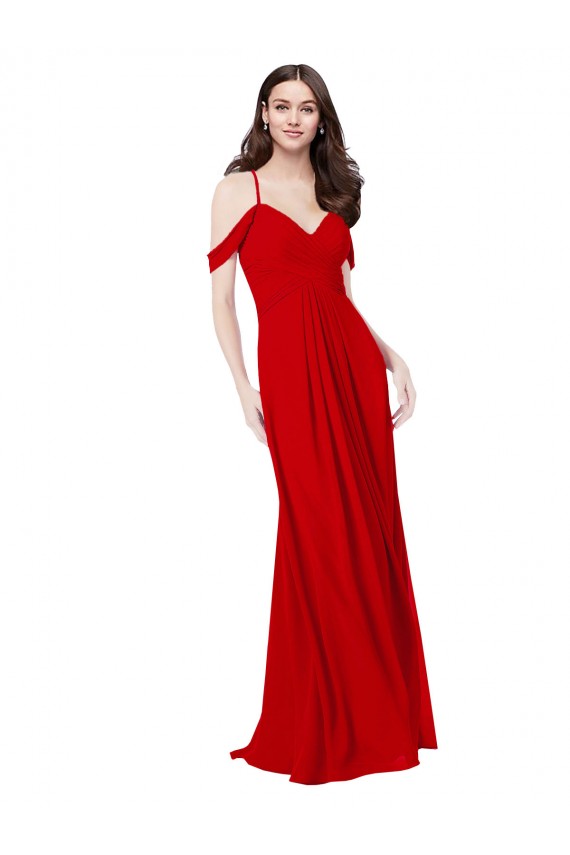 Achat Rouge foncé Trapèze Col V Mousseline Longue Robes demoiselle d'honneur