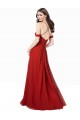 Achat Rouge foncé Trapèze Col V Mousseline Longue Robes demoiselle d'honneur