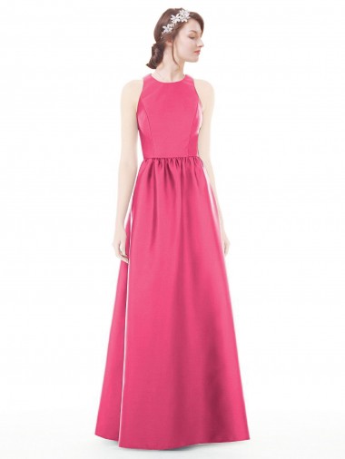 Achat Rubis Trapèze Col bijou Satiné Longue Robes demoiselle d'honneur